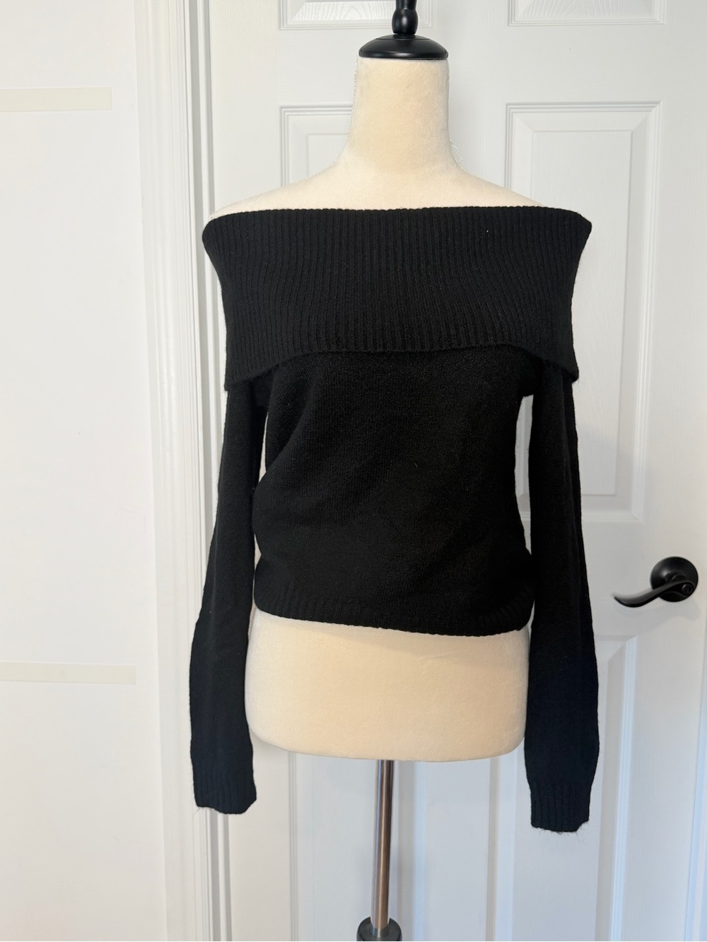H&M Black Off-the-Shoulder Ribbed-Neck Sweater